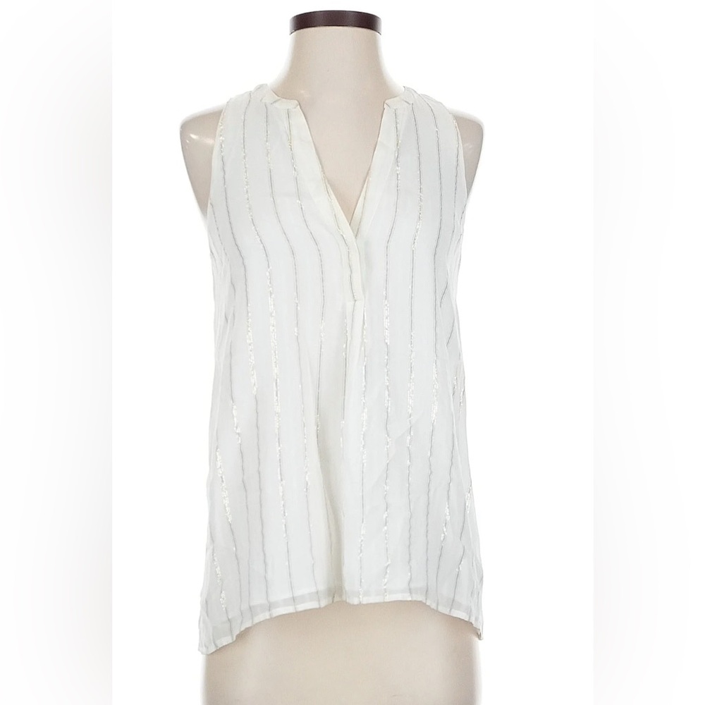 Joie Silk Silver and Gold Tinsel Striped Blouse Oversized  NWT